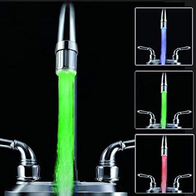3-Color Temperature Sensitive Gradient LED Water Faucet Light Water Stream Color Changing Faucet Tap Sink Faucet for Kitchen and Bathroom (3 Color-3Pc)