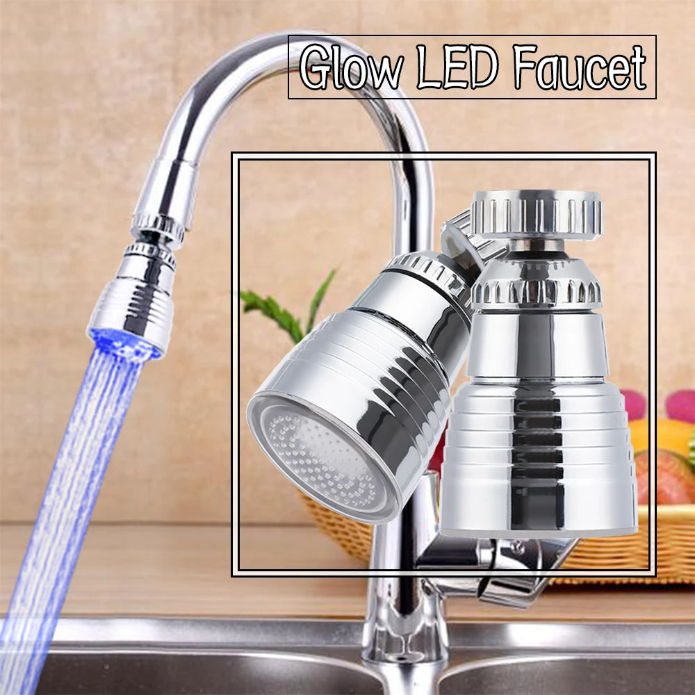LED Temperature Sensitive Light-Up Faucet Kitchen Bathroom Glow Water Saving Faucet 360 Rotary Kitchen Faucet Shower Head