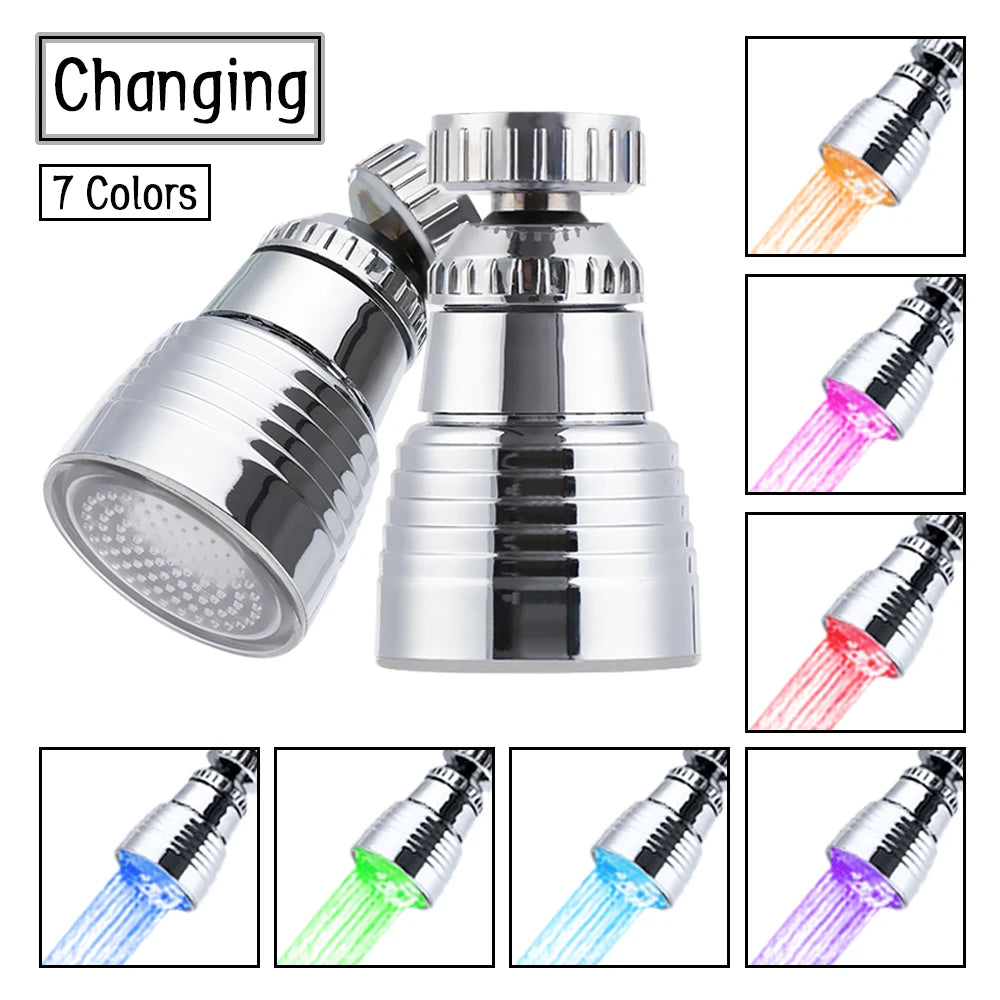 LED Temperature Sensitive Light-Up Faucet Kitchen Bathroom Glow Water Saving Faucet 360 Rotary Kitchen Faucet Shower Head
