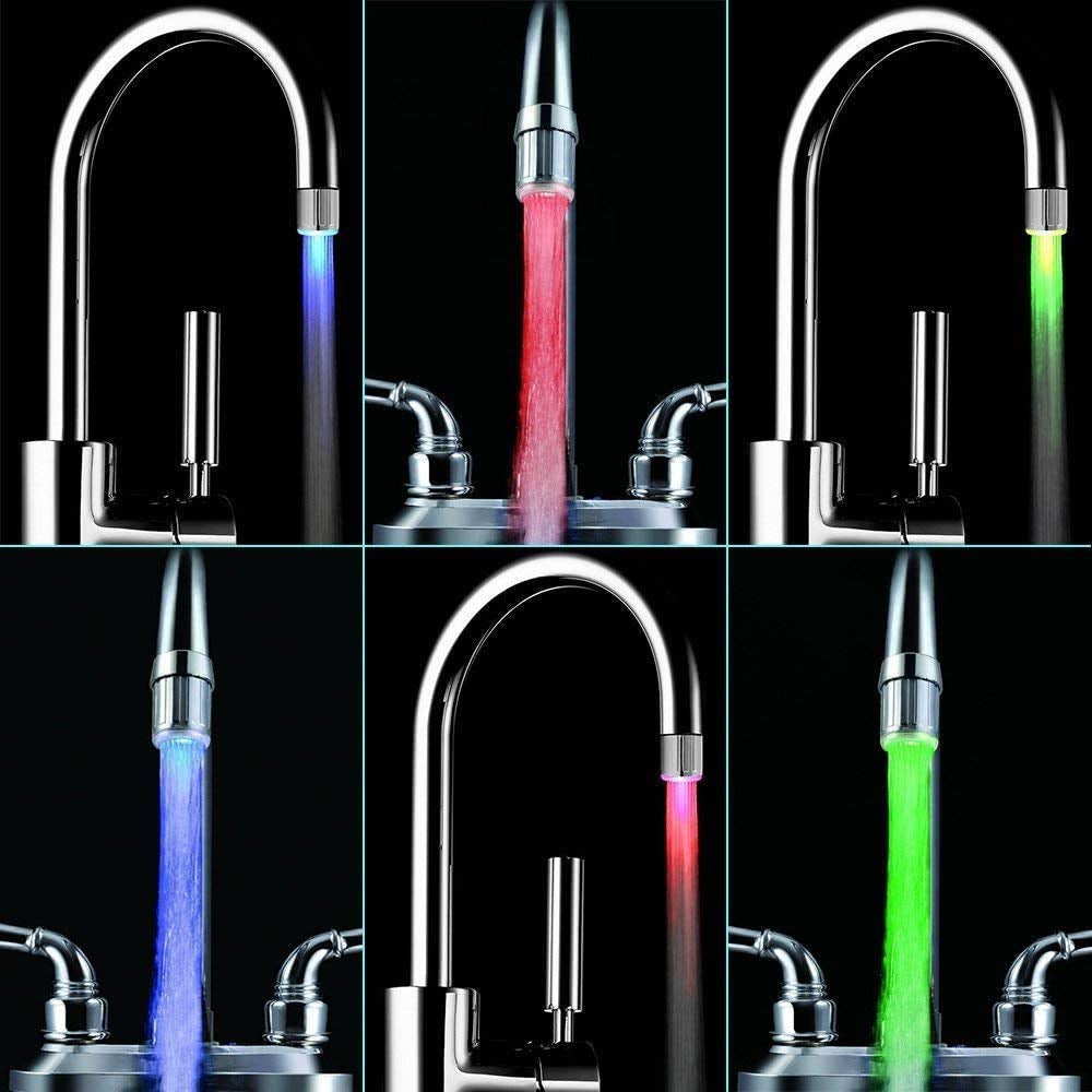 3-Color Temperature Sensitive Gradient LED Water Faucet Light Water Stream Color Changing Faucet Tap Sink Faucet for Kitchen and Bathroom (3 Color-1Pc)
