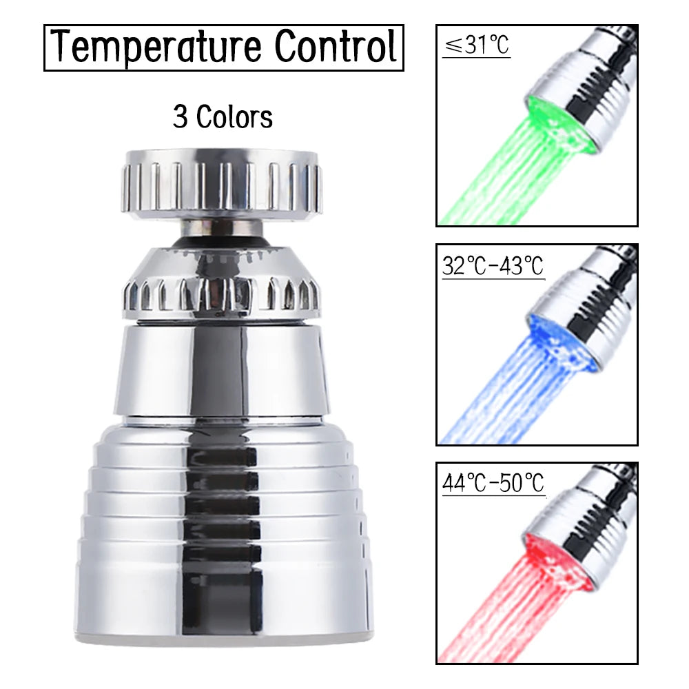 LED Temperature Sensitive Light-Up Faucet Kitchen Bathroom Glow Water Saving Faucet 360 Rotary Kitchen Faucet Shower Head