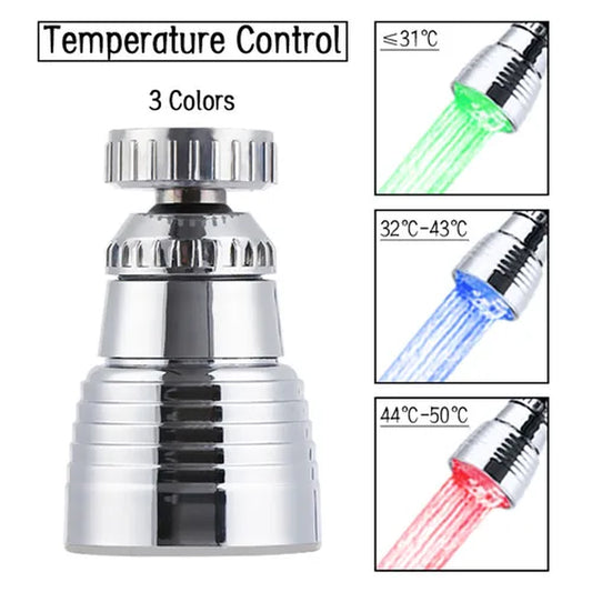 LED Temperature Sensitive Light-Up Faucet Kitchen Bathroom Glow Water Saving Faucet 360 Rotary Kitchen Faucet Shower Head